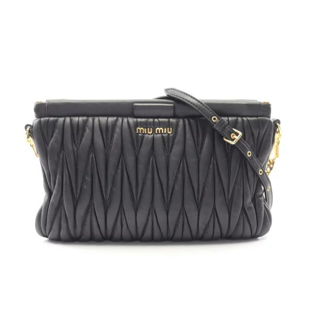 Miu Miu Matelasse Shoulder Bag Leather Black